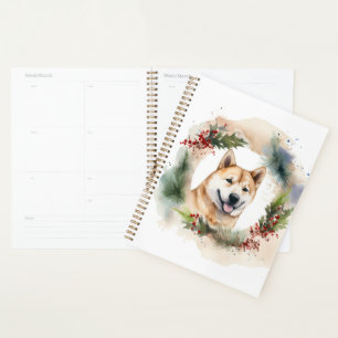 Akita Christmas Wreath Festive Pup Planner