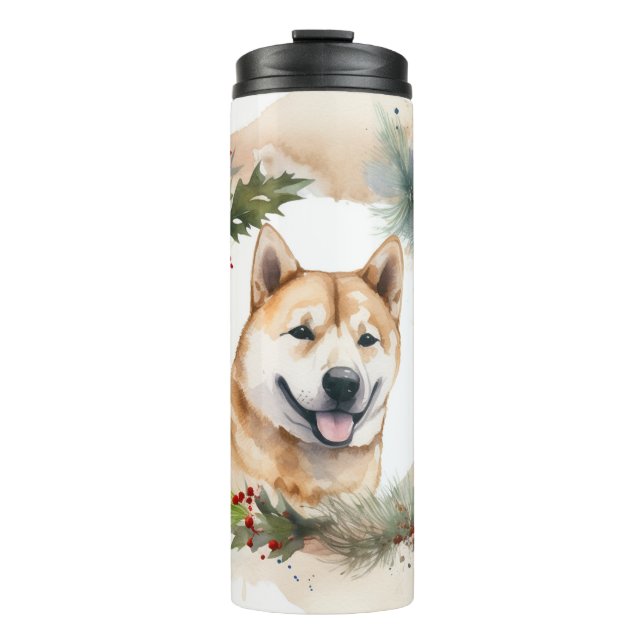 Akita Christmas Wreath Festive Pup Thermal Tumbler (Front)
