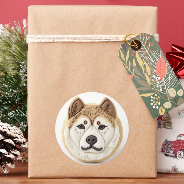 Akita Dog 3D Inspired Classic Round Sticker (Holiday)