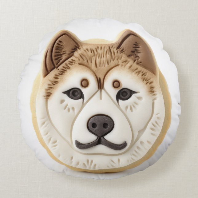 Akita Dog 3D Inspired Round Cushion (Front)