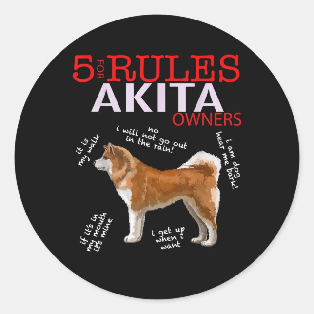 Akita Dog | 5 Rules Akita Dog Owner Classic Round Sticker (Front)
