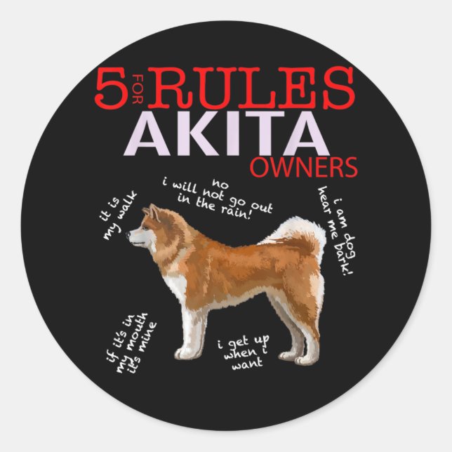 Akita Dog | 5 Rules Akita Dog Owner Classic Round Sticker (Front)