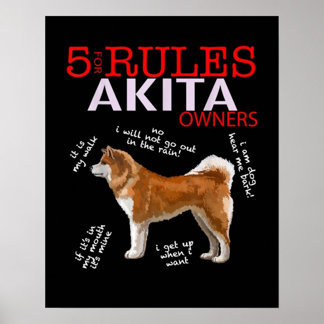 Akita Dog | 5 Rules Akita Dog Owner Poster (Front)