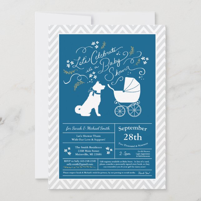 Akita Dog Baby Shower Boy Blue Invitation (Front)