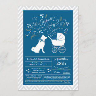Akita Dog Baby Shower Boy Blue Invitation