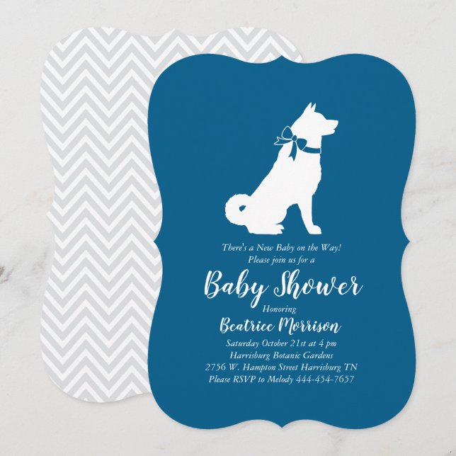 Akita Dog Baby Shower Boy Blue Invitation (Front/Back)
