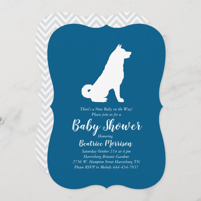 Akita Dog Baby Shower Boy Blue Invitation (Front/Back)