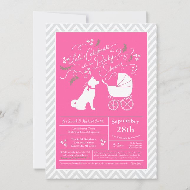 Akita Dog Baby Shower Girl Pink Invitation (Front)