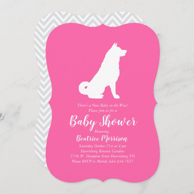 Akita Dog Baby Shower Girl Pink Invitation (Front/Back)