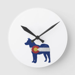 Akita Dog Breed Silhouette Colorado Flag Round Clock