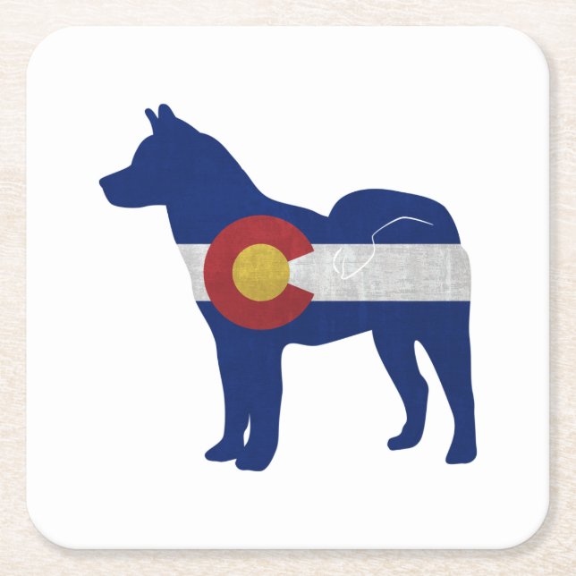 Akita Dog Breed Silhouette Colorado Flag Square Paper Coaster (Front)