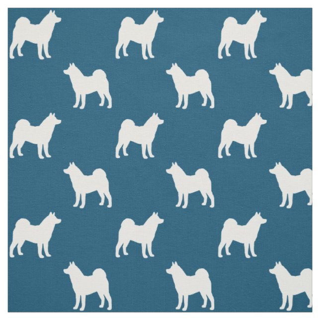 Akita Dog Breed Silhouettes Blue and White Fabric (Swatch)