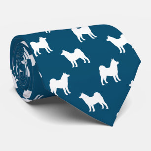 Akita Dog Breed Silhouettes Pattern Blue and White Tie