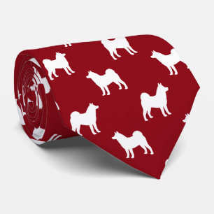 Akita Dog Breed Silhouettes Pattern Red and White Tie