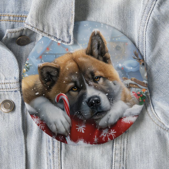 Akita Dog Christmas Festive 6 Cm Round Badge (In Situ)