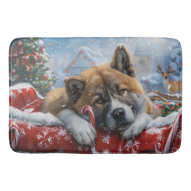 Akita Dog Christmas Festive Bath Mat (Front)