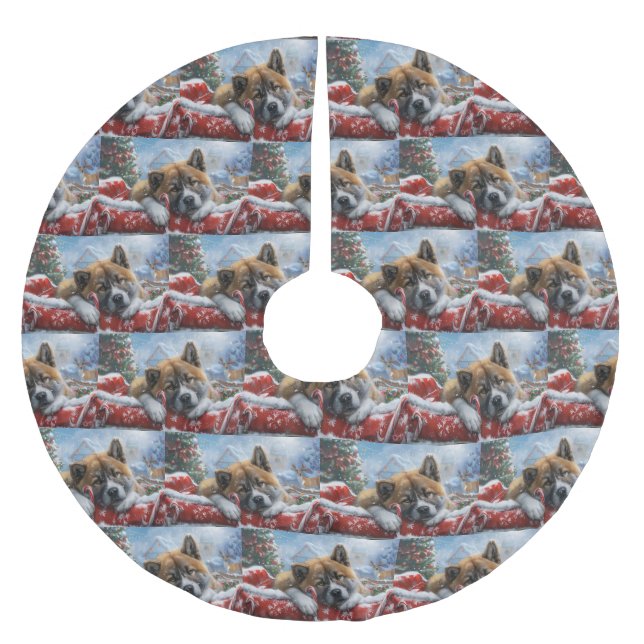 Akita Dog Christmas Festive Brushed Polyester Tree Skirt (Front)