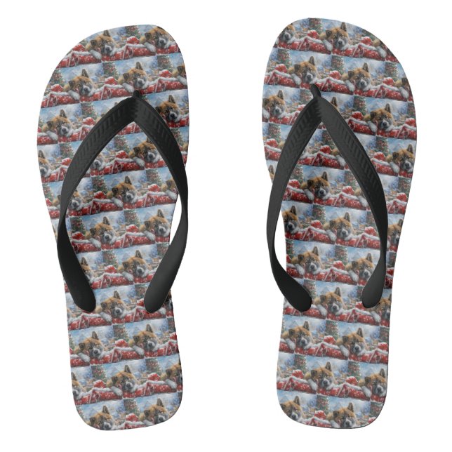 Akita Dog Christmas Festive Flip Flops (Footbed)