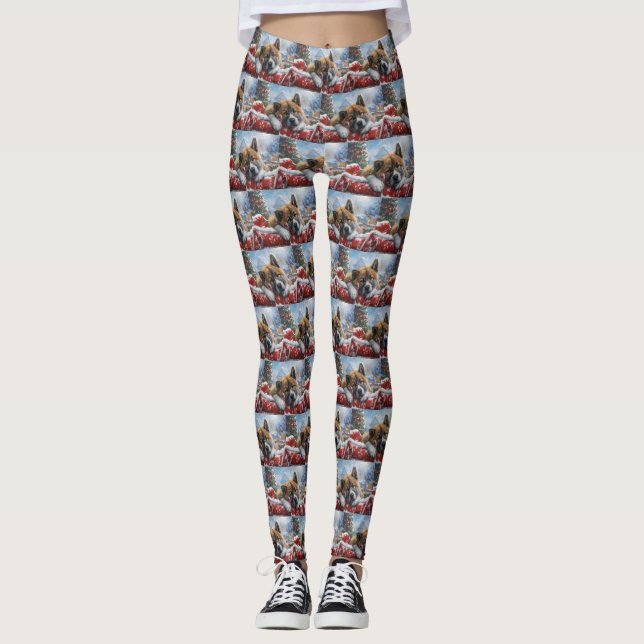 Akita Dog Christmas Festive Leggings (Front)