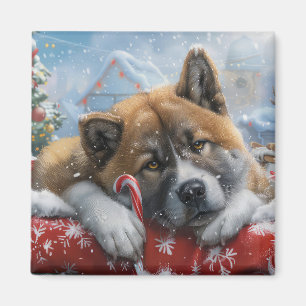 Akita Dog Christmas Festive Magnet