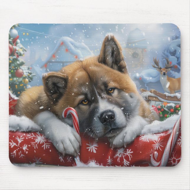 Akita Dog Christmas Festive Mouse Mat (Front)