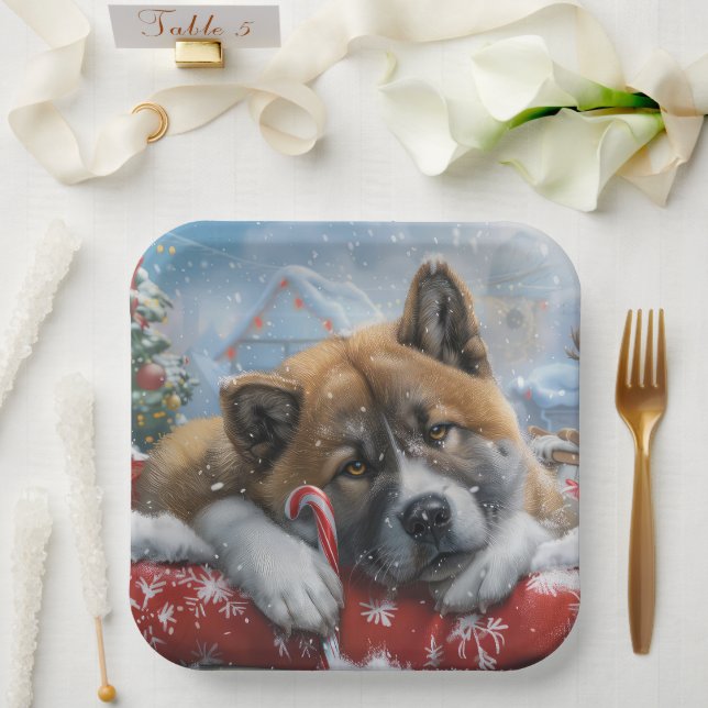 Akita Dog Christmas Festive Paper Plate (Wedding)