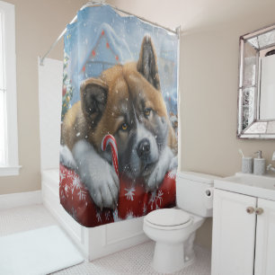 Akita Dog Christmas Festive Shower Curtain
