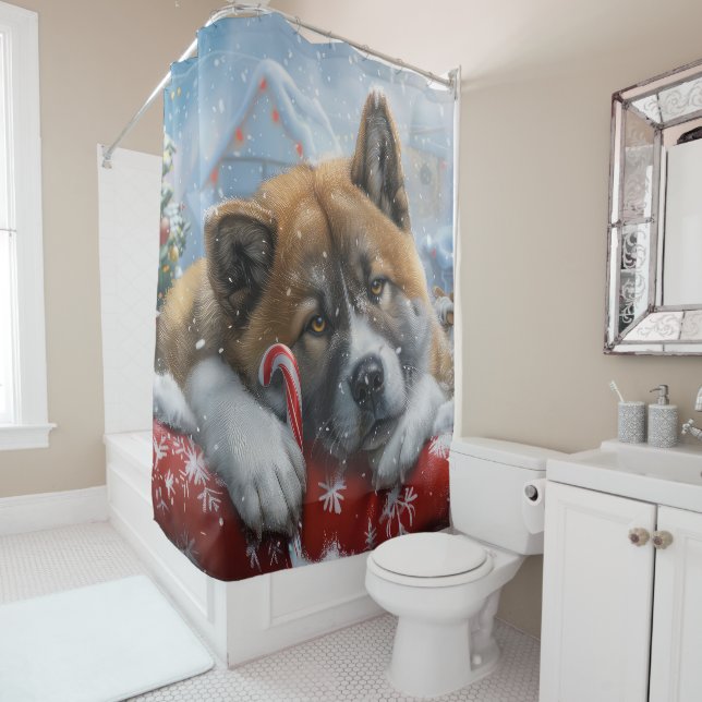 Akita Dog Christmas Festive Shower Curtain (In Situ)