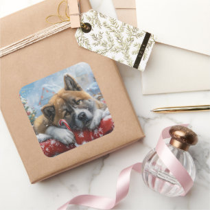 Akita Dog Christmas Festive Square Sticker