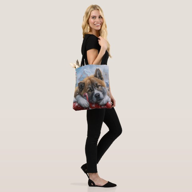 Akita Dog Christmas Festive Tote Bag (On Model)