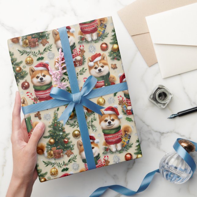Akita Dog Christmas Holiday Pattern Wrapping Paper (Gifting)