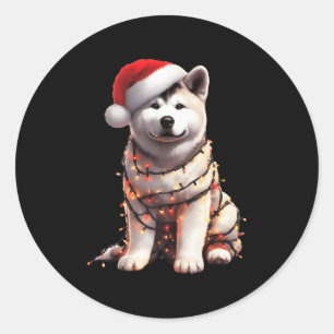 Akita Dog Christmas Lights Santa Hat Dog Lover Pre Classic Round Sticker