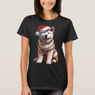 Akita Dog Christmas Lights Santa Hat Dog Lover Pre T-Shirt