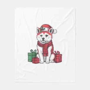 Akita Dog Christmas Outfits Santa Hat Dog Xmas  Fleece Blanket
