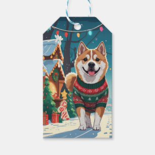 Akita Dog Christmas Snow Holiday Gift Tags