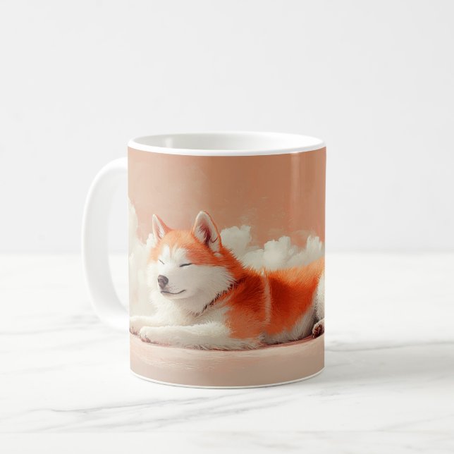 Akita Dog Cute Cartoon Illustration Coffee Mug (Front Left)