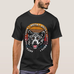 Akita dog distressed sunset retro dog face T-Shirt