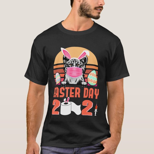 Akita Dog Face Mask Bunny Egg Easter Day 2021 T-Shirt (Front)