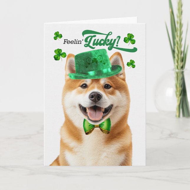 Akita Dog Feelin' Lucky St Patrick's Day Holiday Card (Front)