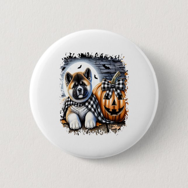 Akita Dog Halloween Square 6 Cm Round Badge (Front)
