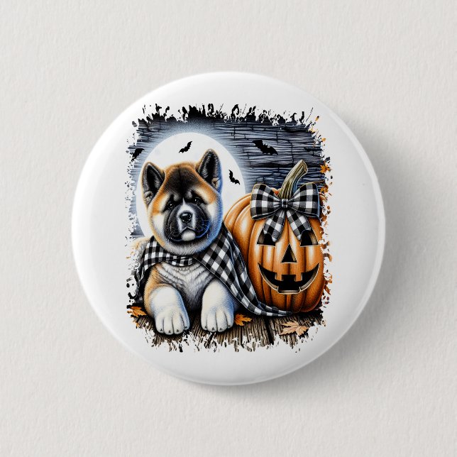 Akita Dog Halloween Square 6 Cm Round Badge (Front)