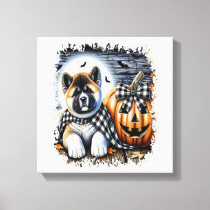 Akita Dog Halloween Square Canvas Print