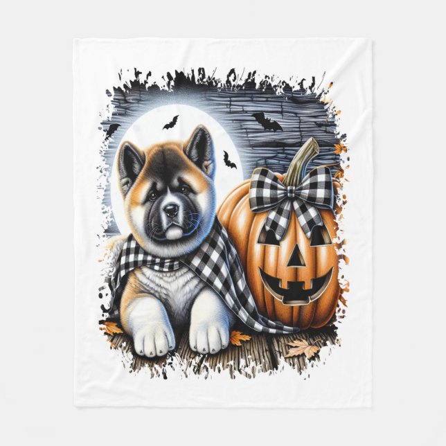Akita Dog Halloween Square Fleece Blanket (Front)