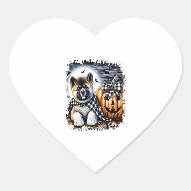 Akita Dog Halloween Square Heart Sticker (Front)