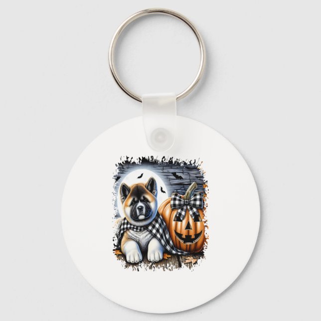 Akita Dog Halloween Square Key Ring (Front)