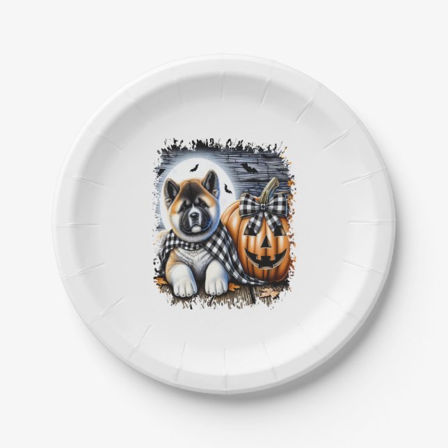 Akita Dog Halloween Square Paper Plate (Front)