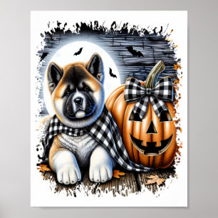 Akita Dog Halloween Square Poster