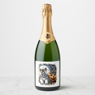 Akita Dog Halloween Square Sparkling Wine Label