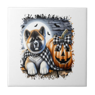 Akita Dog Halloween Square Tile