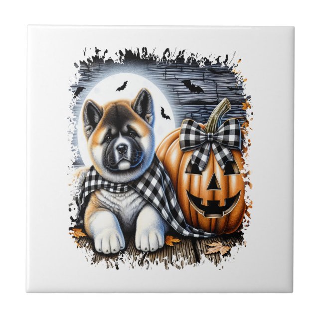 Akita Dog Halloween Square Tile (Front)